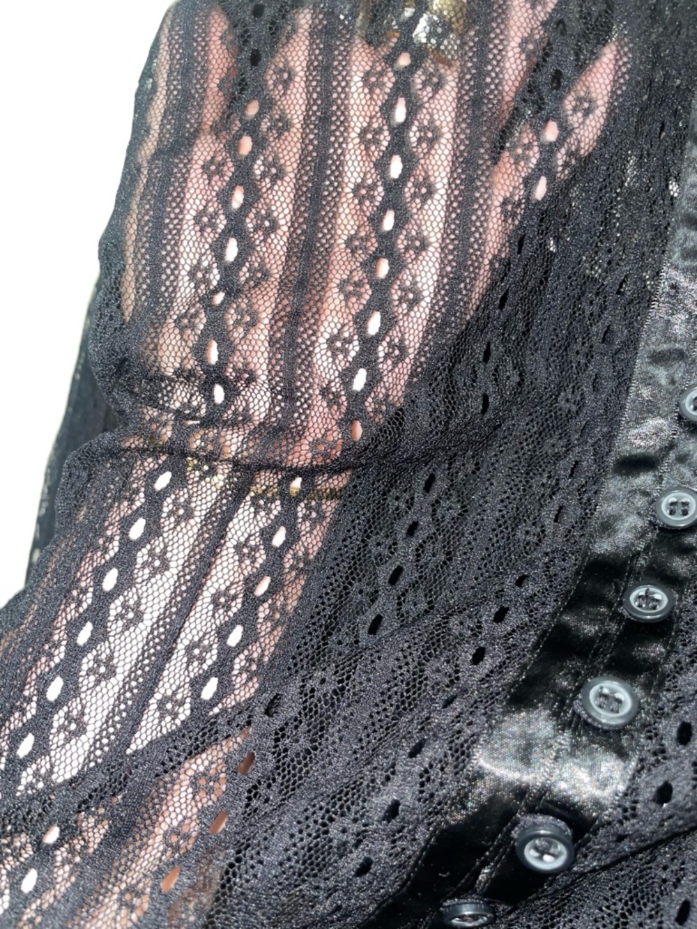 INC International Concepts Black Lace Long Sleeve Peplum Blouse - Picture 4 of 9